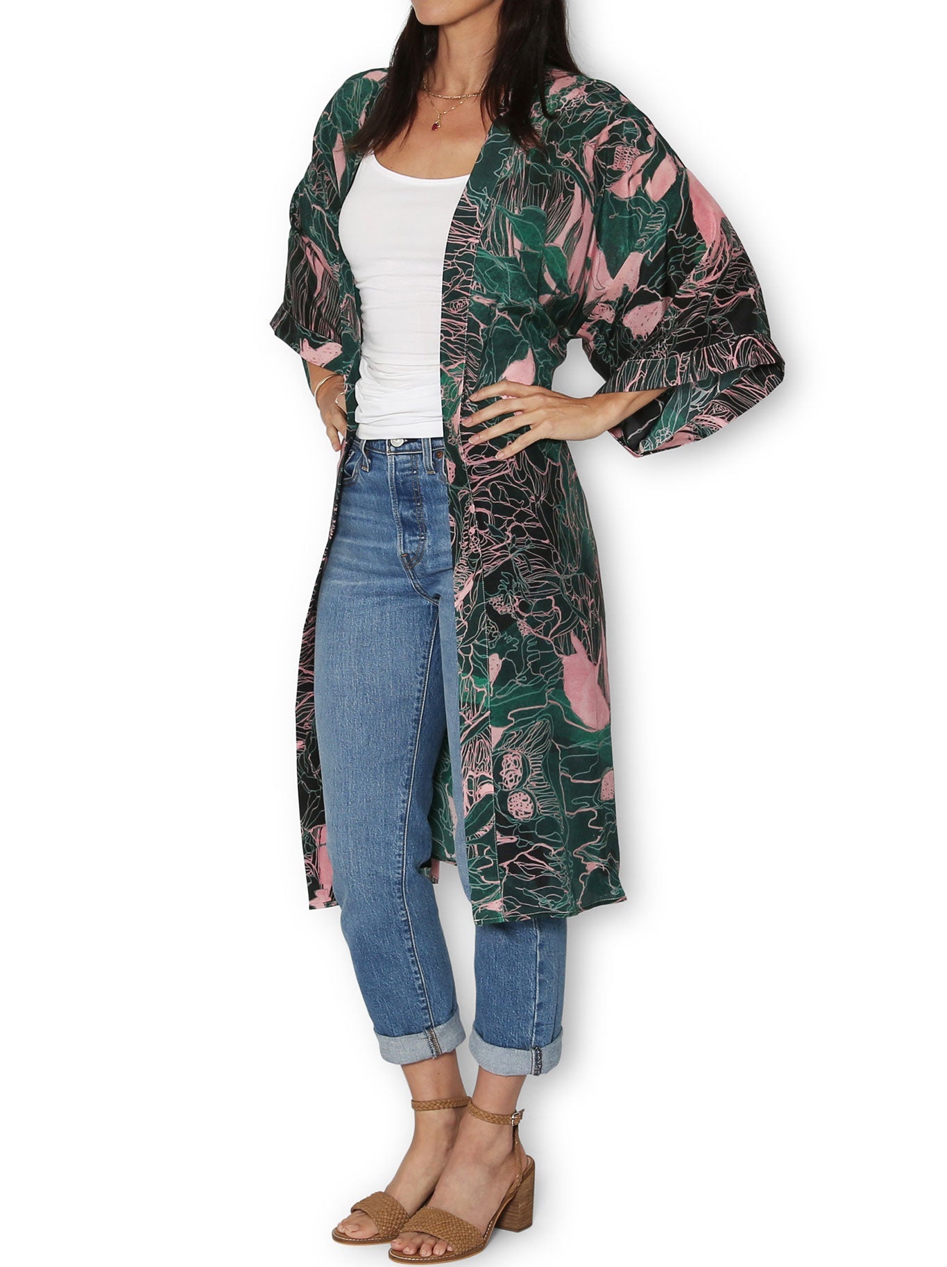 THE ARTISTS LABEL TWILIGHT FOREST LONG SILK KIMONO (Print)