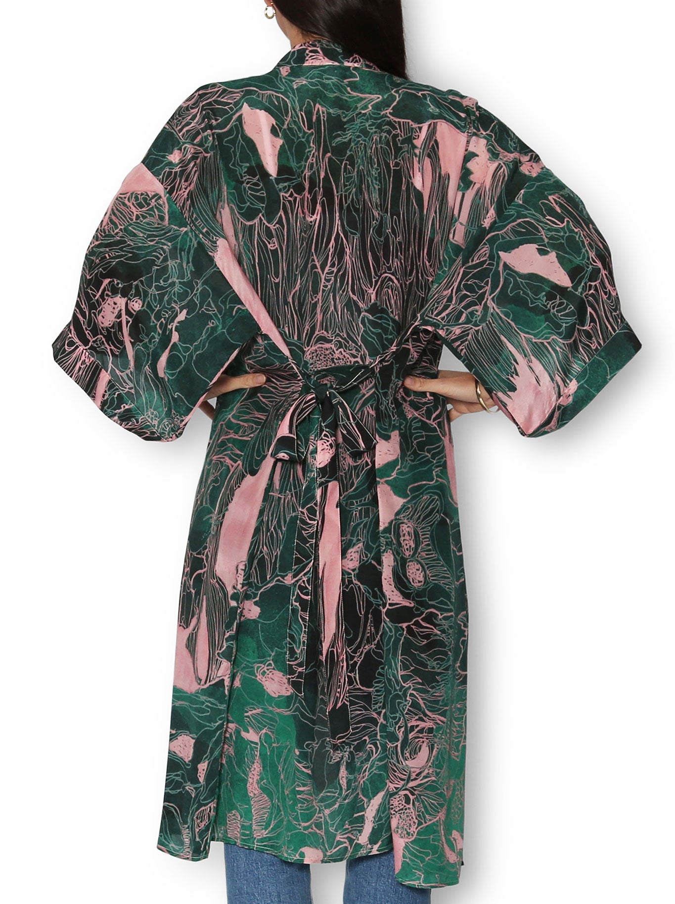 THE ARTISTS LABEL TWILIGHT FOREST LONG SILK KIMONO (Print)