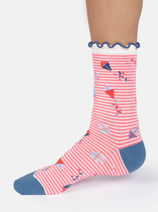Image of Socks. Productname: Thought Flying Kites Bamboo Frill Crew Socks in Blossom colour by brand - Thought