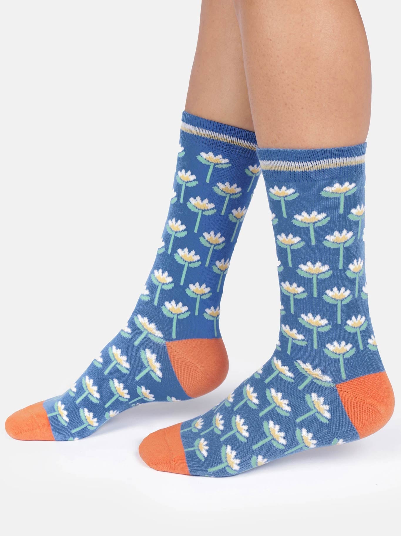 Thought Floral Tile Organic Cotton Crew Socks (French Blue)