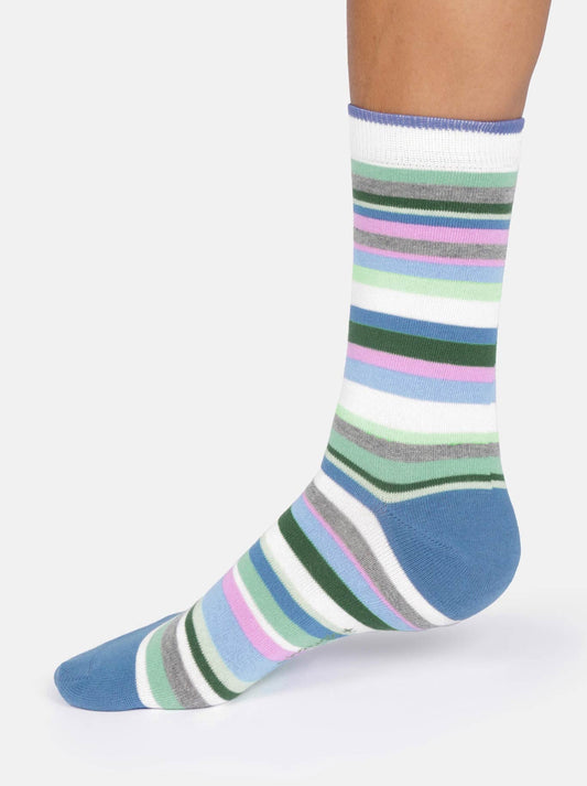 Image of Socks. Productname: Thought Colourful Stripe Bamboo Crew Socks in White Grey colour by brand - Thought