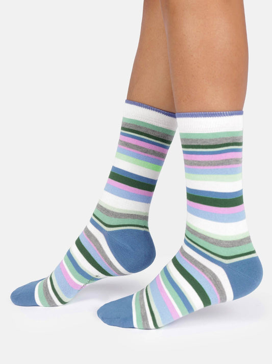 Thought Colourful Stripe Bamboo Crew Socks (White Grey)
