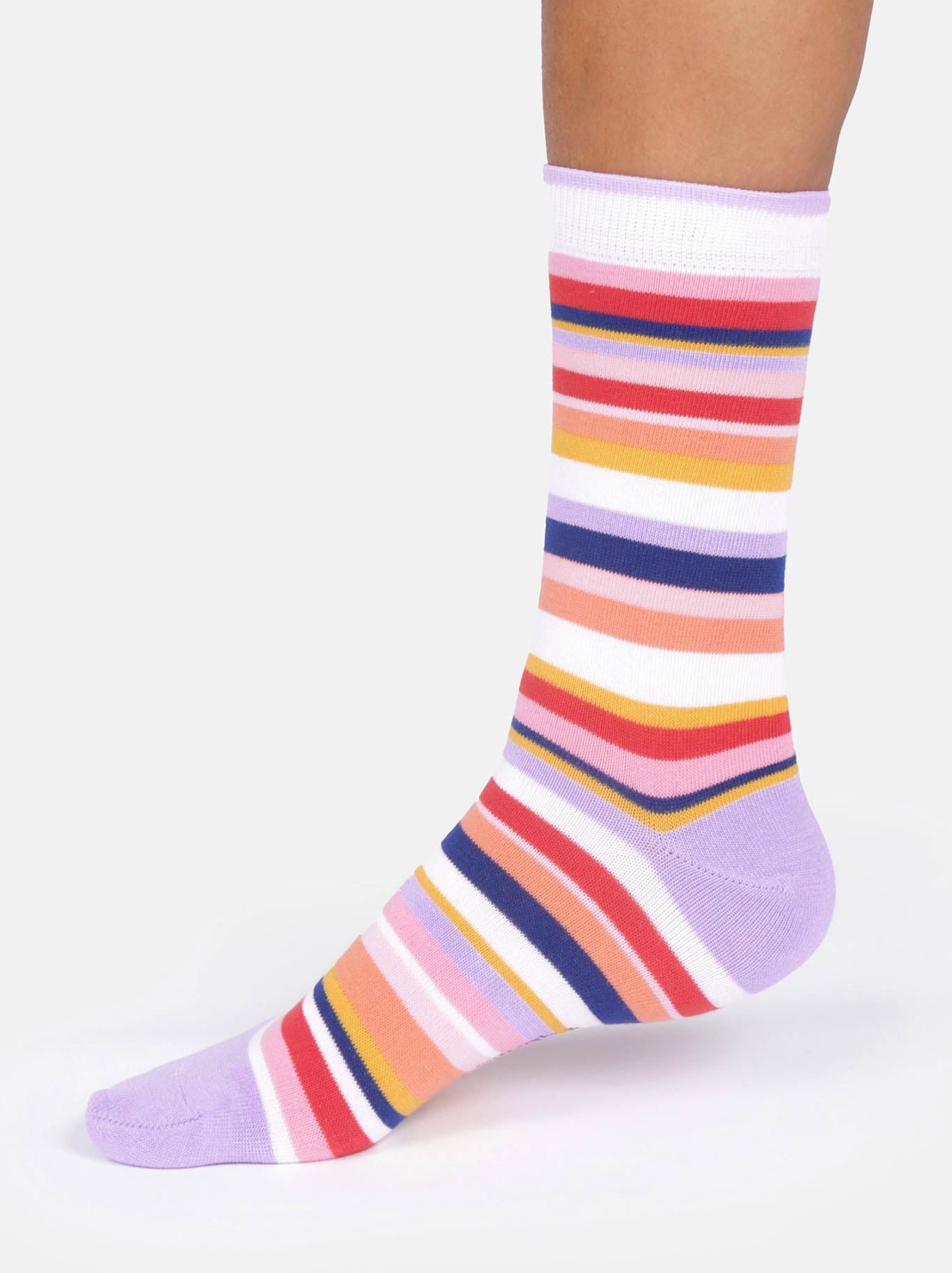Thought Colourful Stripe Bamboo Crew Socks (White Strawberry)