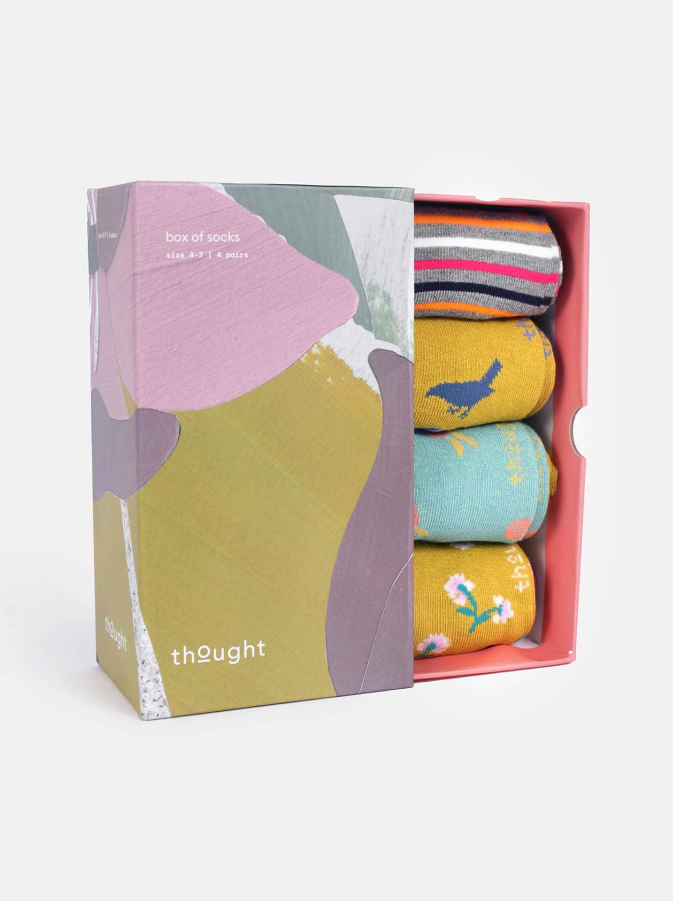 Image of Socks. Productname: Thought 4 Pack Floral & Birds Box Of Bamboo Socks in Multi colour by brand - Thought