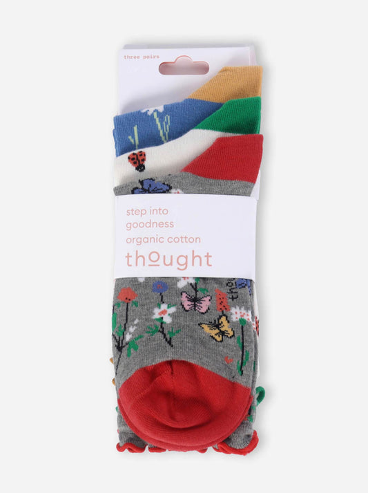 Image of Socks. Productname: Thought 3 Pack Springs Blooming Organic Cotton Socks in Multi colour by brand - Thought
