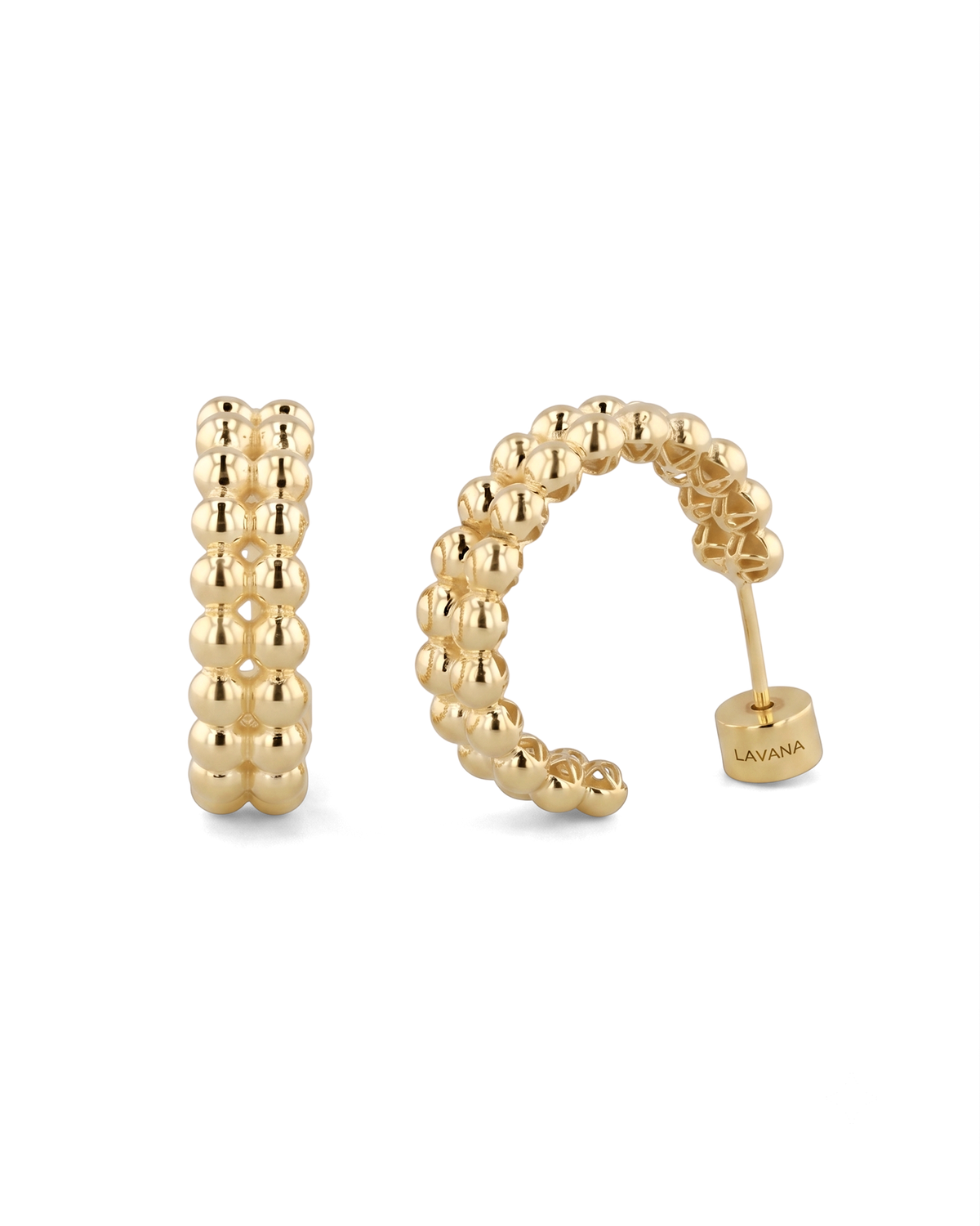 Image of Earrings. Product name - Tiny Pebbles Gold Hoop Earrings in colour by brand - LAVANA