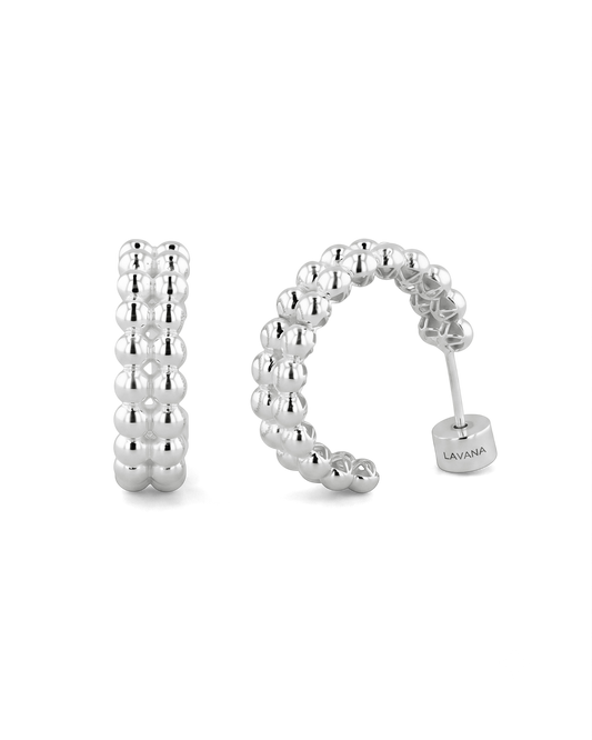 Image of Earrings. Product name - Tiny Pebbles Silver Hoop Earrings in colour by brand - LAVANA