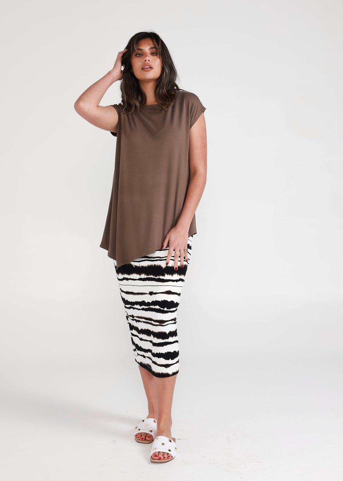 Lou Lou Toni Asymmetrical Bamboo T-Shirt (Chocolate)