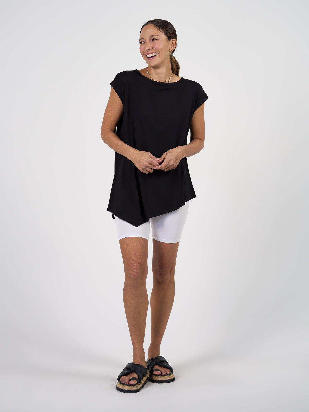 Lou Lou Toni Asymmetrical Bamboo T-Shirt (Black)