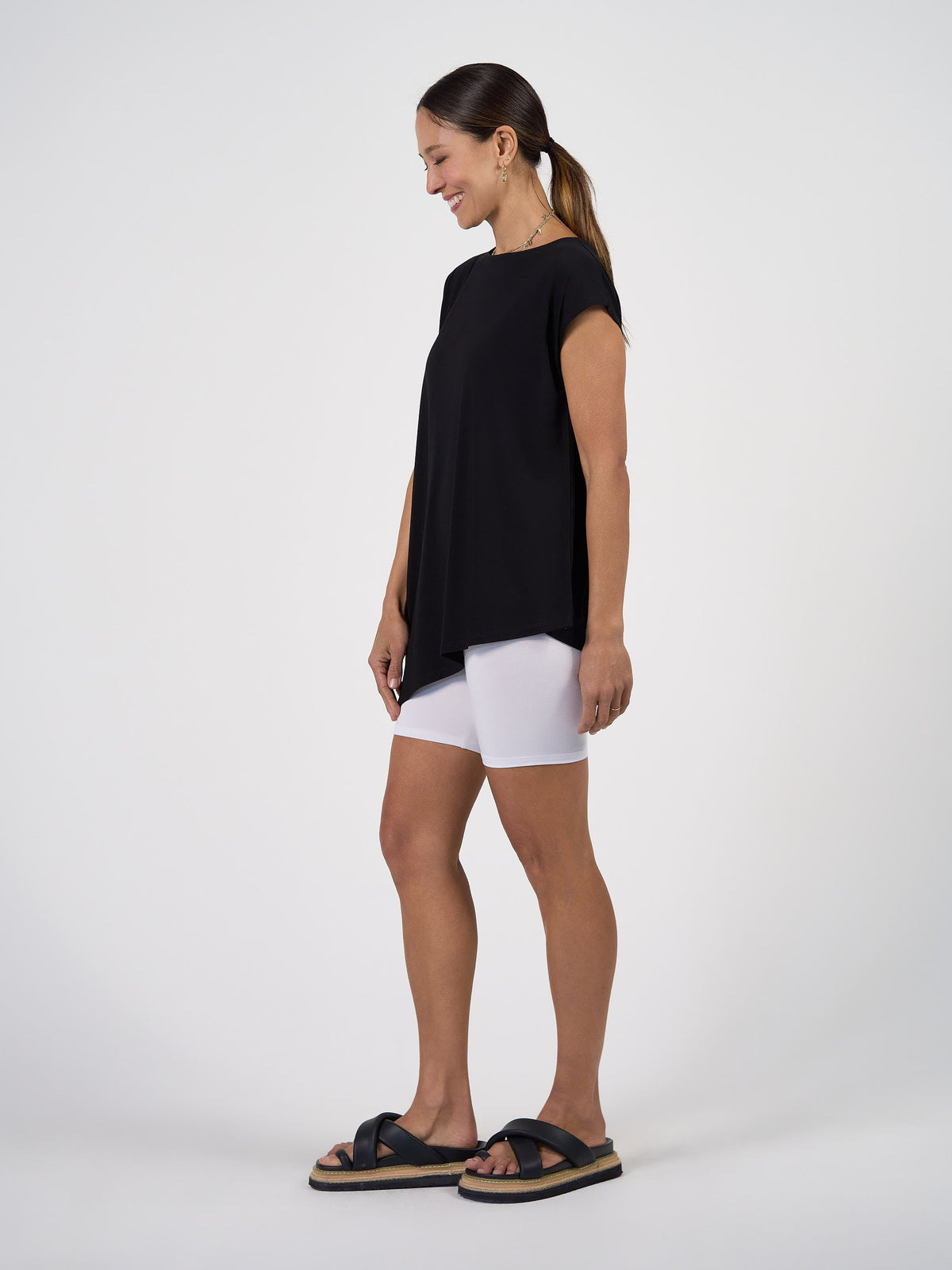 Lou Lou Toni Asymmetrical Bamboo T-Shirt (Black)