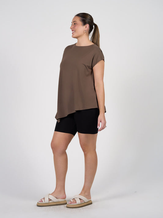 Lou Lou Toni Asymmetrical Bamboo T-Shirt (Chocolate)
