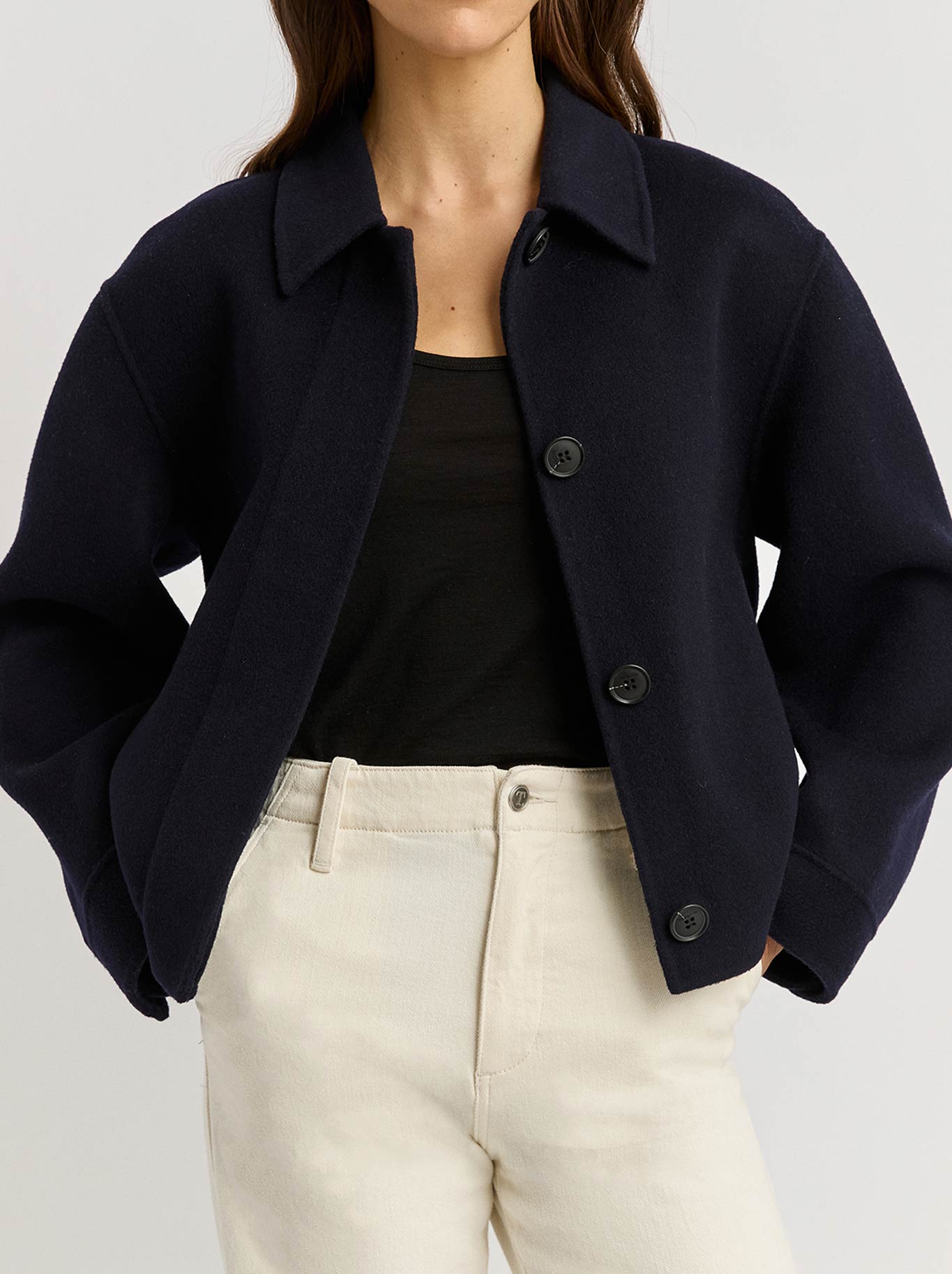 Toorallie Button Front Wool Jacket (Navy)