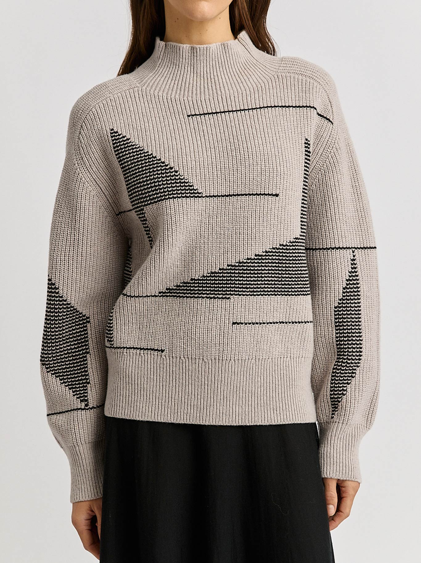 Image of a model wearing Outerwear. Product name - Toorallie Dash Stitch Funnel in Light Oat colour by brand - Toorallie
