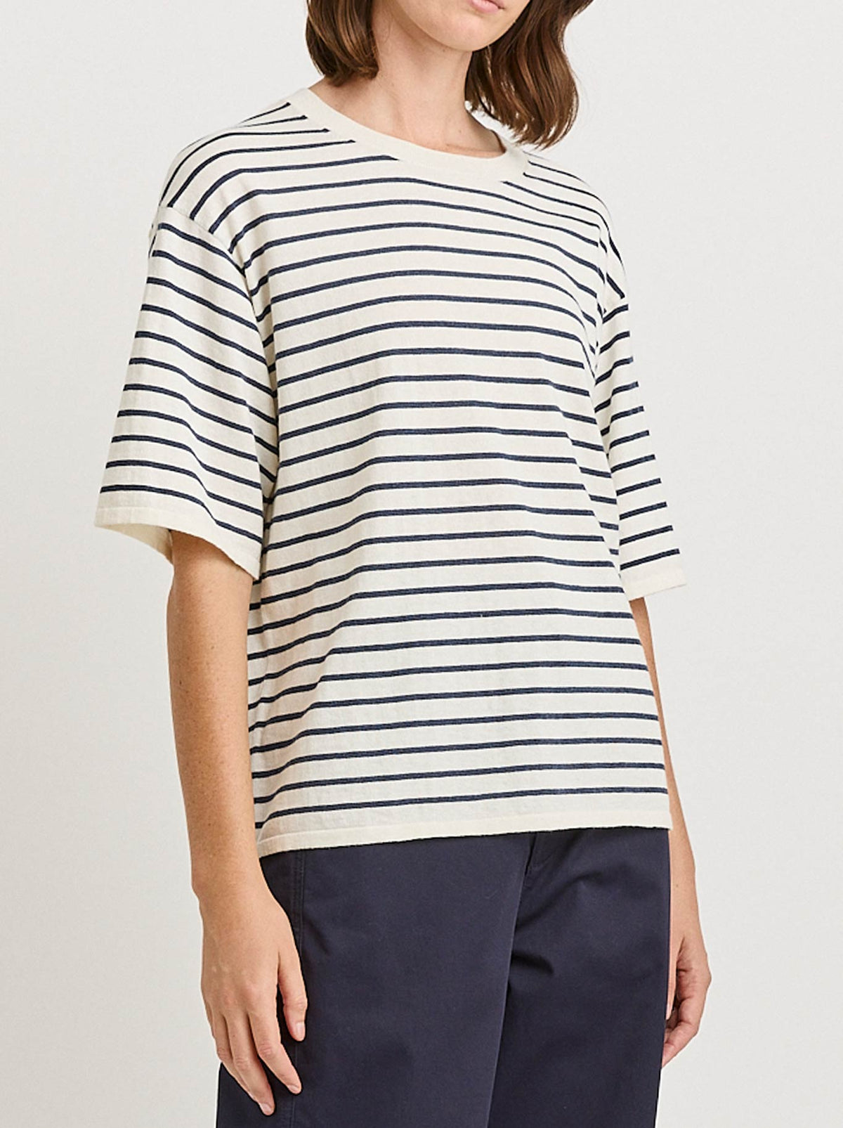 Toorallie Relaxed Stripe Knit Tee (White)