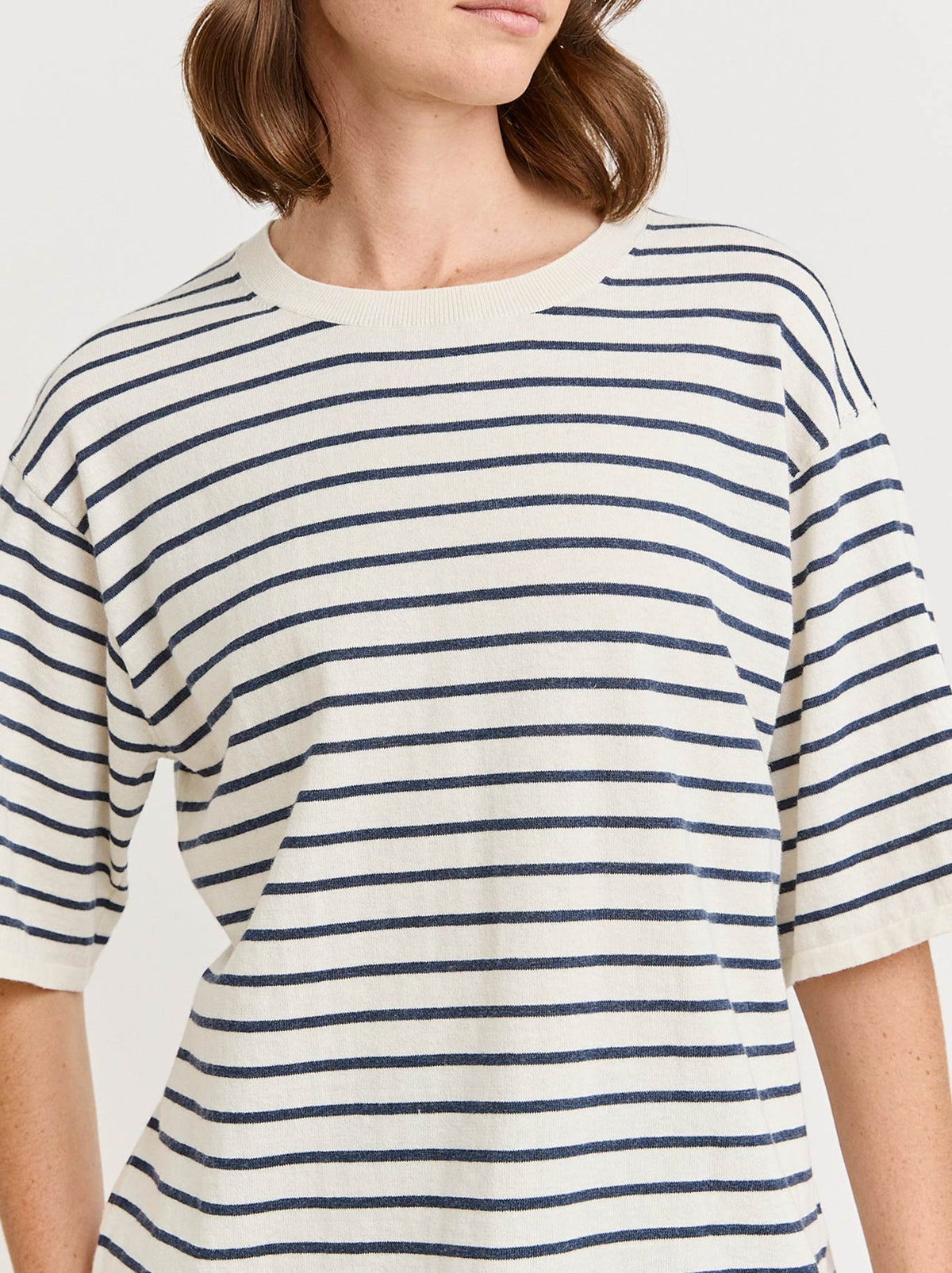 Toorallie Relaxed Stripe Knit Tee (White)