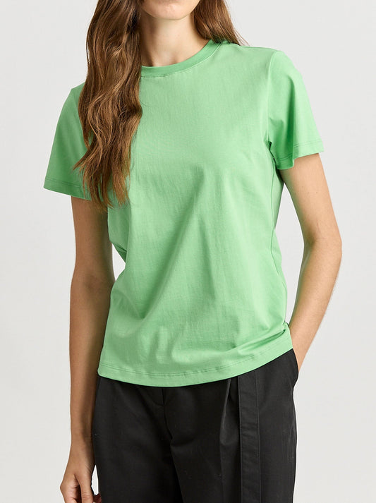 Image of a model wearing Tops. Productname: TOORALLIE CLASSIC SUPIMA TEE in Agave colour by brand - Toorallie