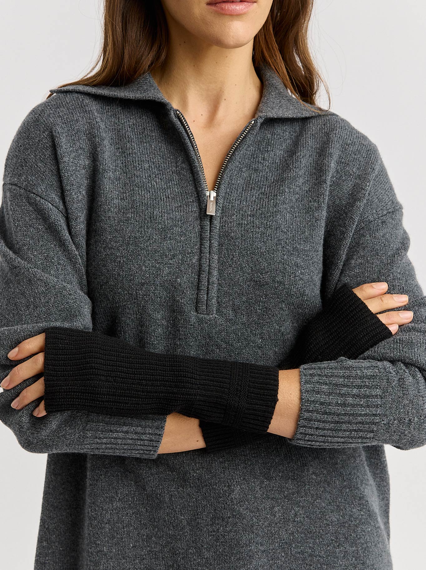 TOORALLIE FINE RIB OPEN MITTEN (Black)