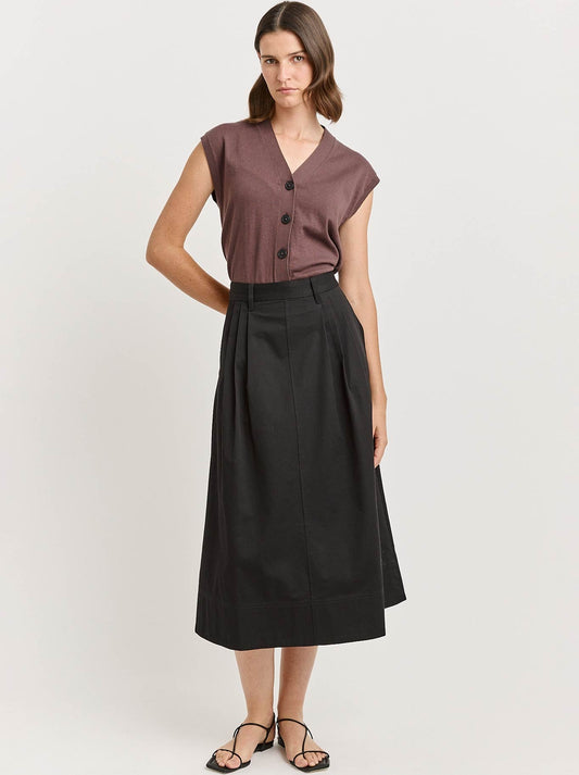 TOORALLIE PLEAT DETAIL MIDI SKIRT (Black)