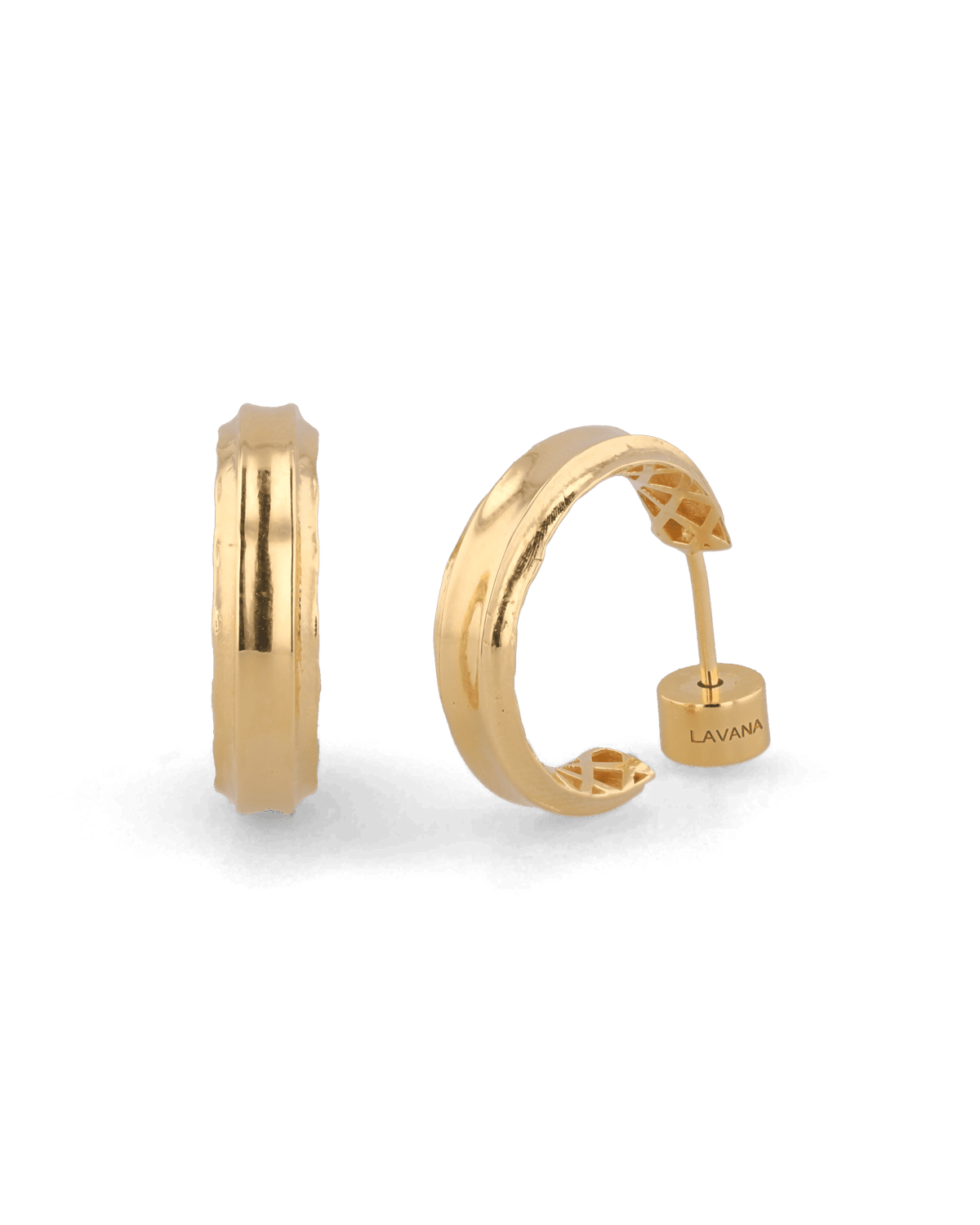 Image of Earrings. Product name - Tranquil Gold Hoop Earrings in colour by brand - LAVANA