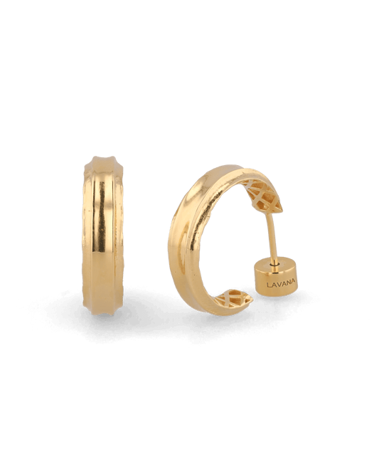 Image of Earrings. Product name - Tranquil Gold Hoop Earrings in colour by brand - LAVANA