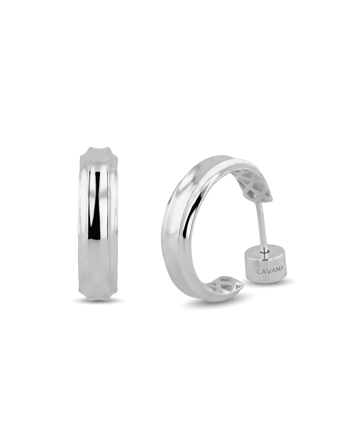Image of Earrings. Product name - Tranquil Silver Hoop Earrings in colour by brand - LAVANA