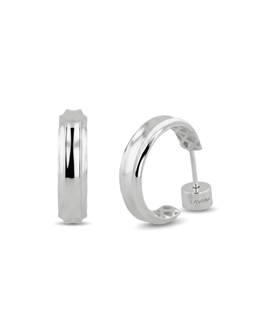 Image of Earrings. Product name - Tranquil Silver Hoop Earrings in colour by brand - LAVANA
