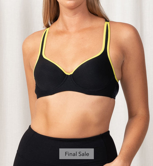 Image of Bras. Productname: Triumph Triaction Racerback Sports Bra in Black/Green colour by brand - Triumph