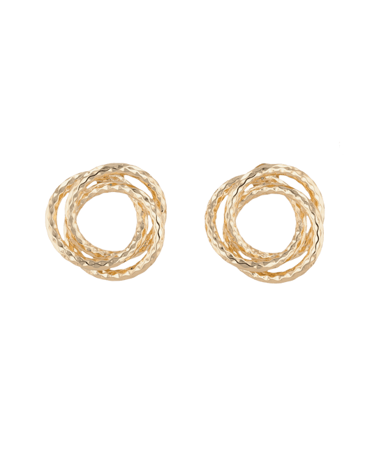 Image of Earrings. Product name - Trinity Gold Stud Earrings in colour by brand - LAVANA