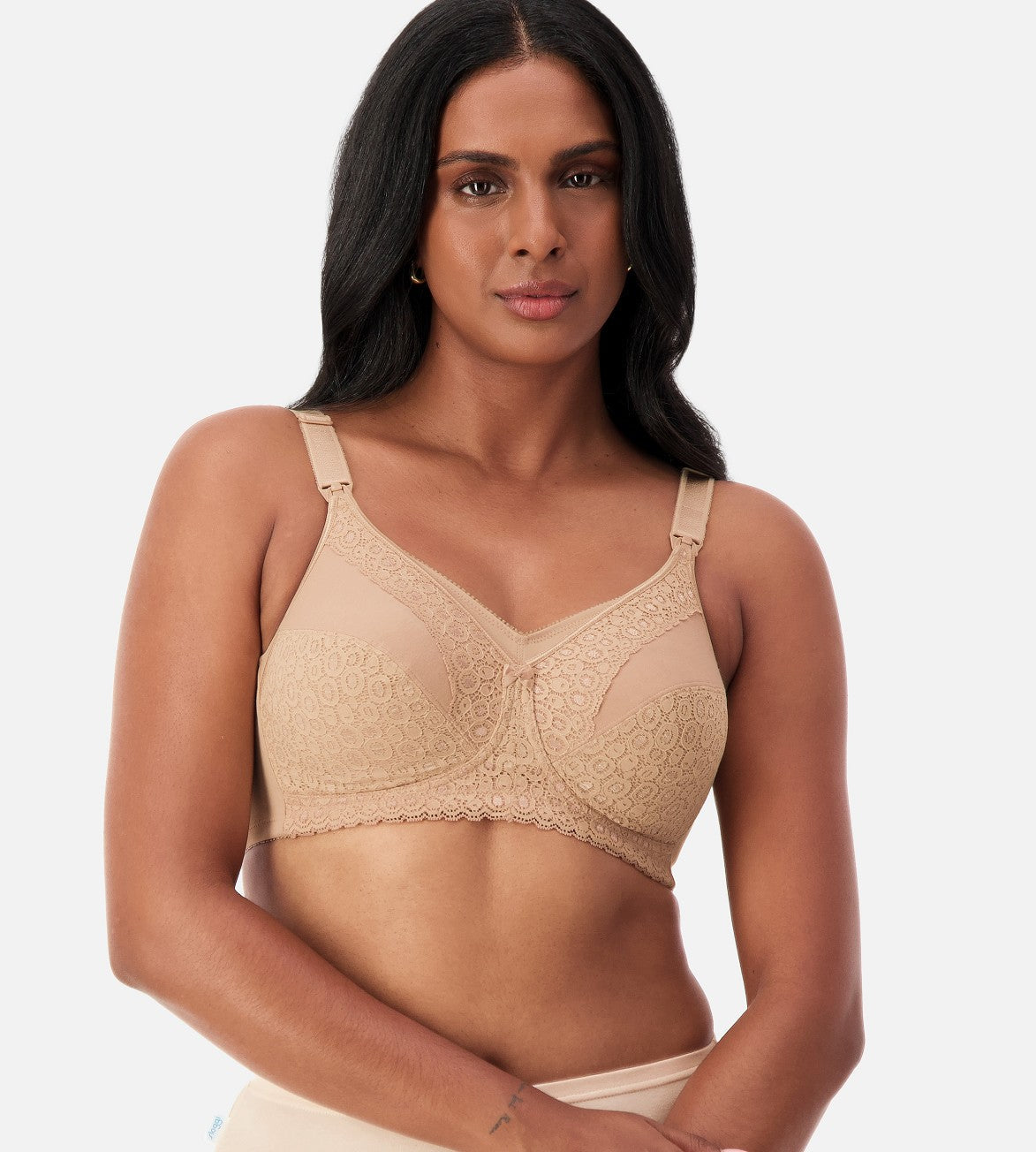 Image of Bras. Productname: Triumph Lace Maternity Wirefree Bra in Beige colour by brand - Triumph