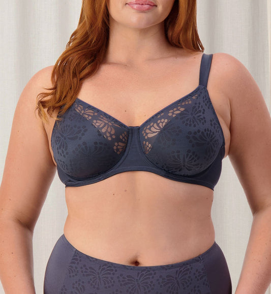 Image of Bras. Productname: Triumph Lacy Minimiser Bra in Nuit colour by brand - Triumph