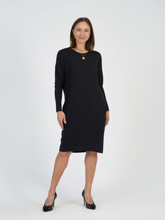 Image of Dresses. Product name - Turner Long-Sleeve Bamboo T-Shirt Dress in Black colour by brand - Lou Lou