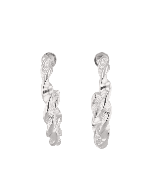 LAVANA Twist Textured Silver Hoop Earrings
