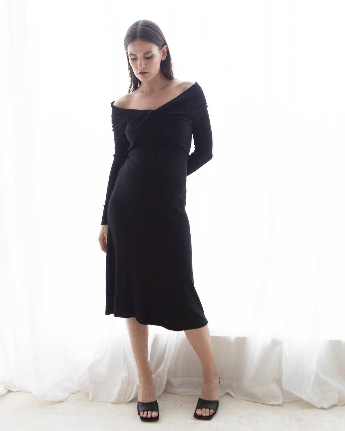 Image of Dresses. Product name - Twist Off shoulder Dress in colour by brand - Soon Maternity