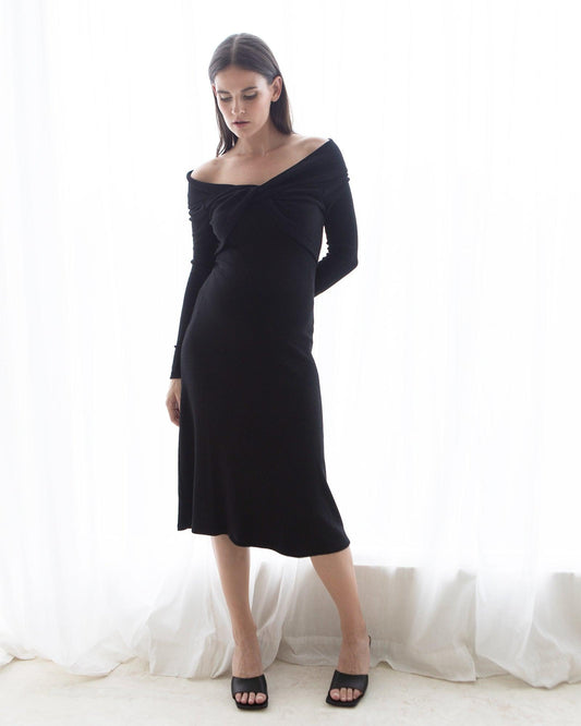 Image of Dresses. Product name - Twist Off shoulder Dress in colour by brand - Soon Maternity