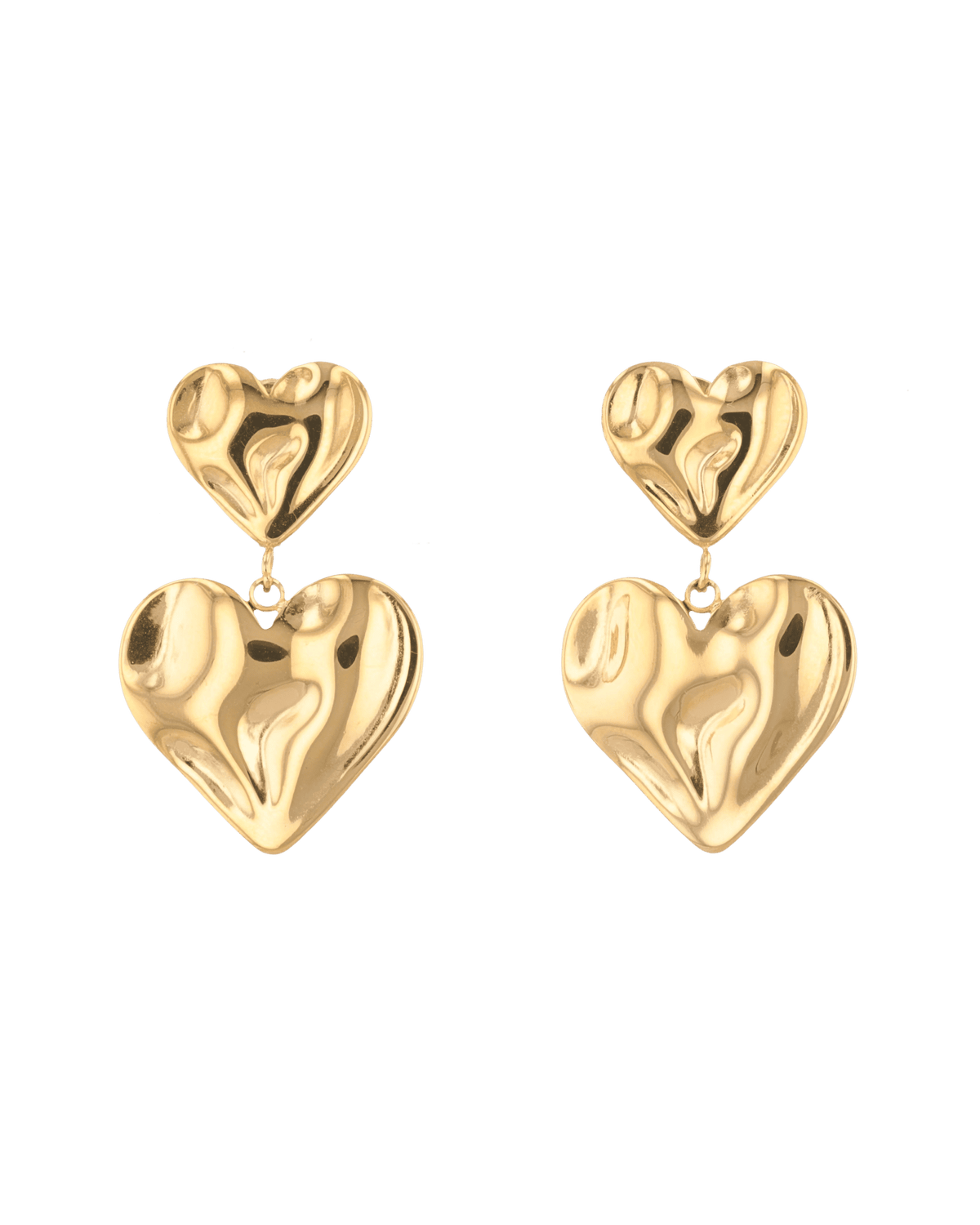 Image of Earrings. Product name - Twofold Gold Heart Earrings in colour by brand - LAVANA