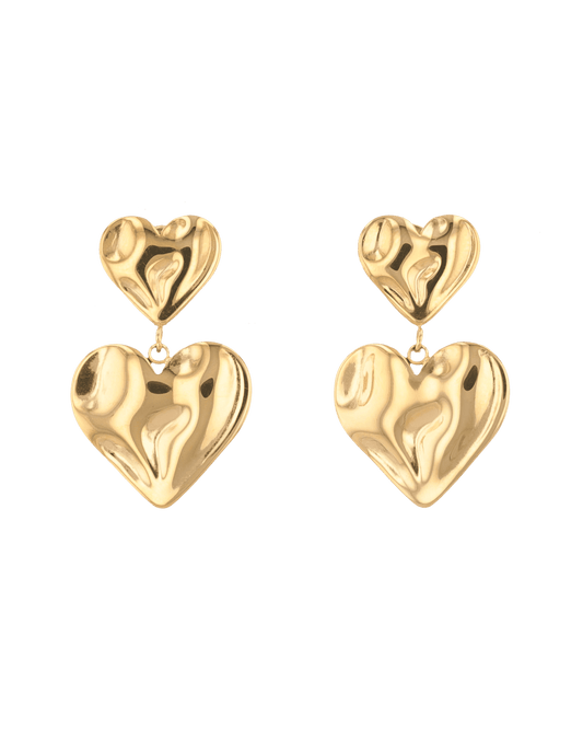 Image of Earrings. Product name - Twofold Gold Heart Earrings in colour by brand - LAVANA