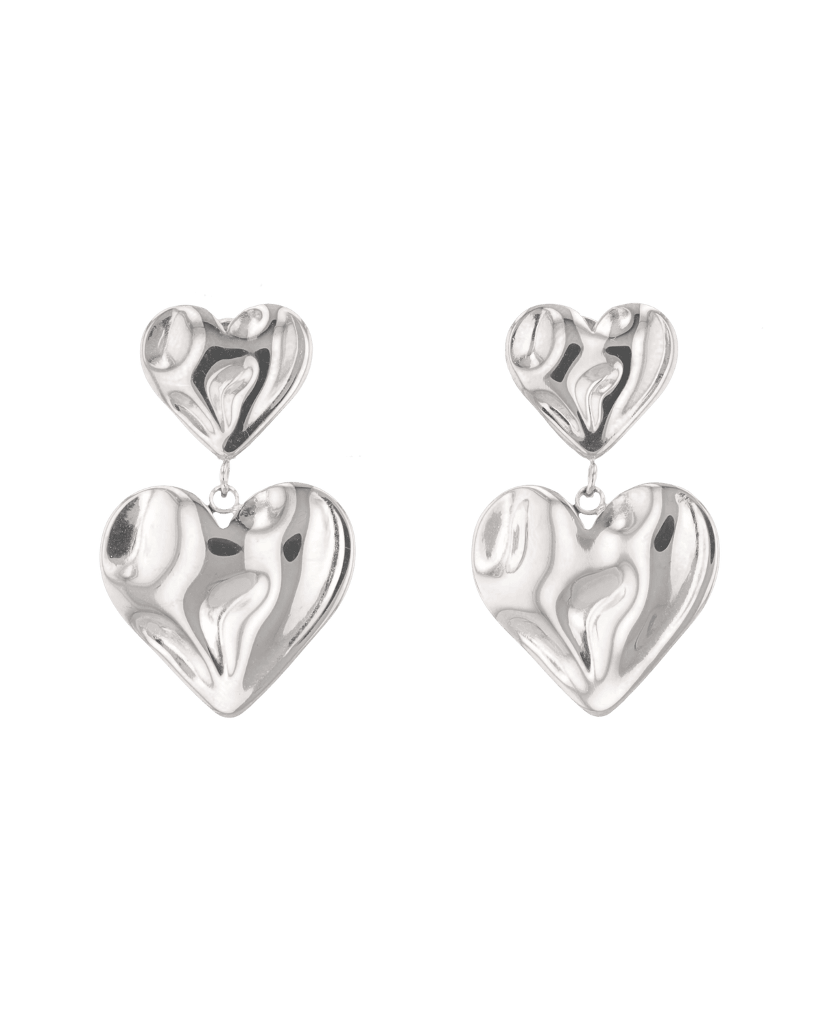 Image of Earrings. Product name - Twofold Silver Heart Earrings in colour by brand - LAVANA