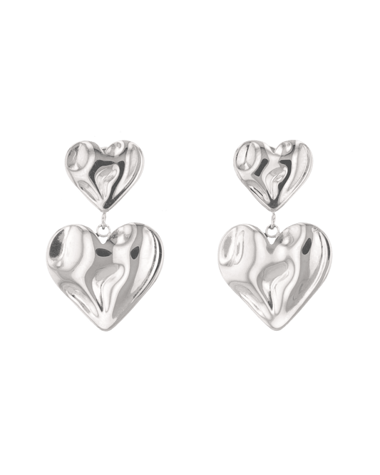 Image of Earrings. Product name - Twofold Silver Heart Earrings in colour by brand - LAVANA