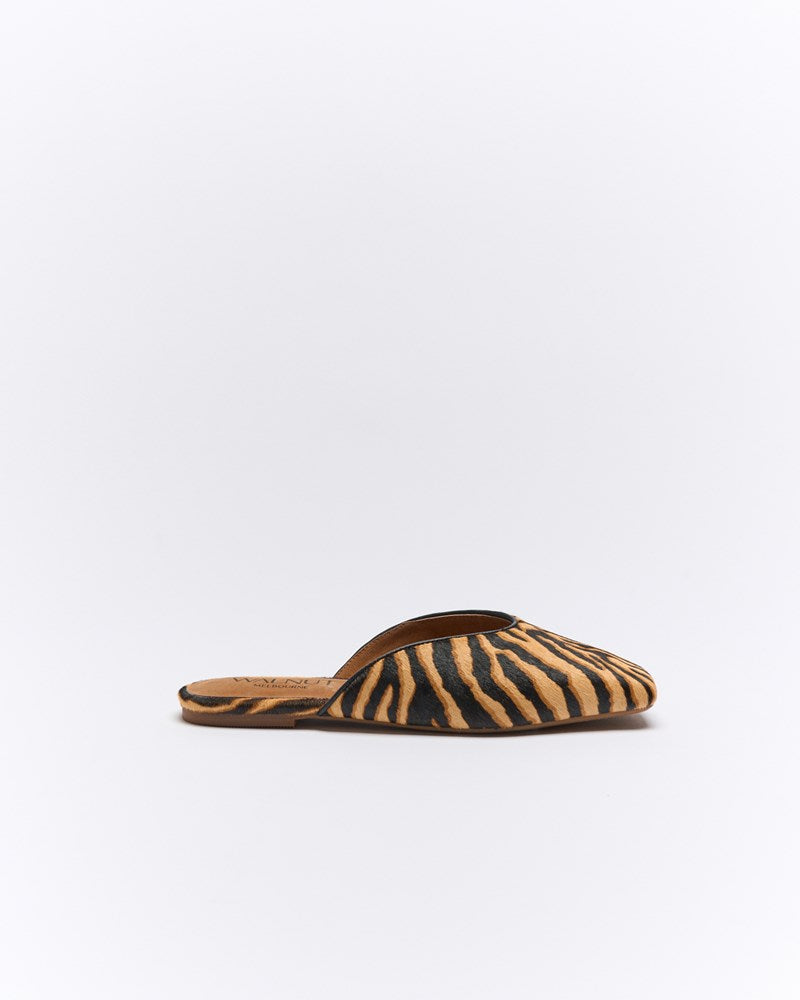 Image of Sandals. Productname: Tyla Leather Mule in Tan Zabra colour by brand - Walnut Melbourne