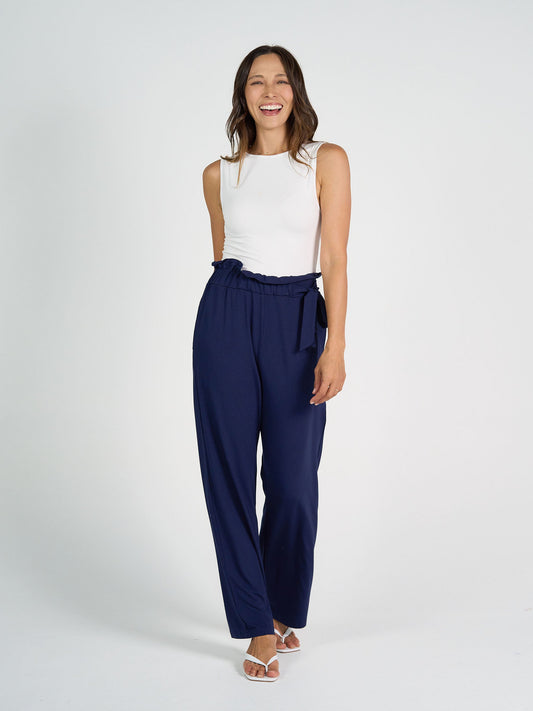 Lou Lou Tyler Bamboo Paperbag Pant (Navy)
