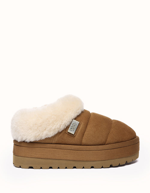 Image of Heels. Product name - UGG EVERAU® Ulrika Platform Slippers in Chestnut colour by brand - Everau