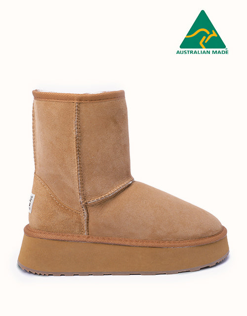 Image of Heels. Product name - Urban UGG® Short Platform Boots in Chestnut colour by brand - Urban Ugg