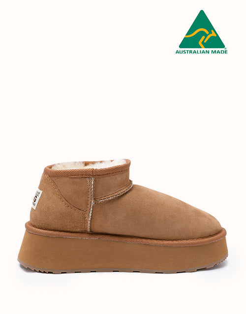 Image of Heels. Product name - Urban UGG® Ultra Mini Platform Boots in Chestnut colour by brand - Urban Ugg