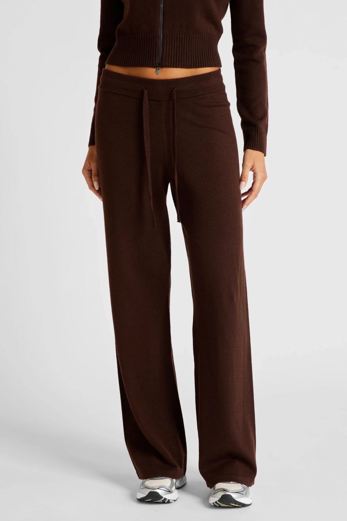 Image of Activewear. Product name - Wide Leg Knit Pant in Espresso colour by brand - All Fenix