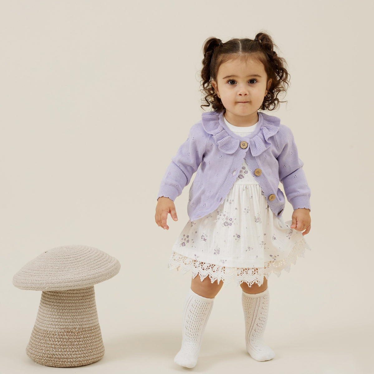 Lavender Pointelle Knit Cardigan