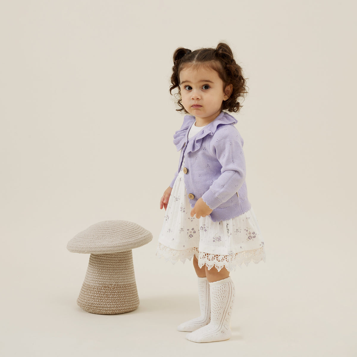 Lavender Pointelle Knit Cardigan
