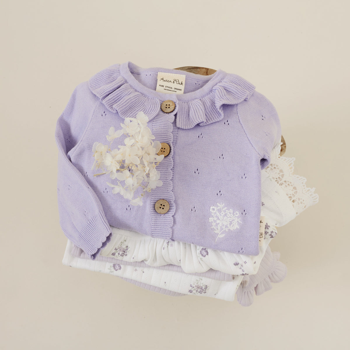 Lavender Pointelle Knit Cardigan