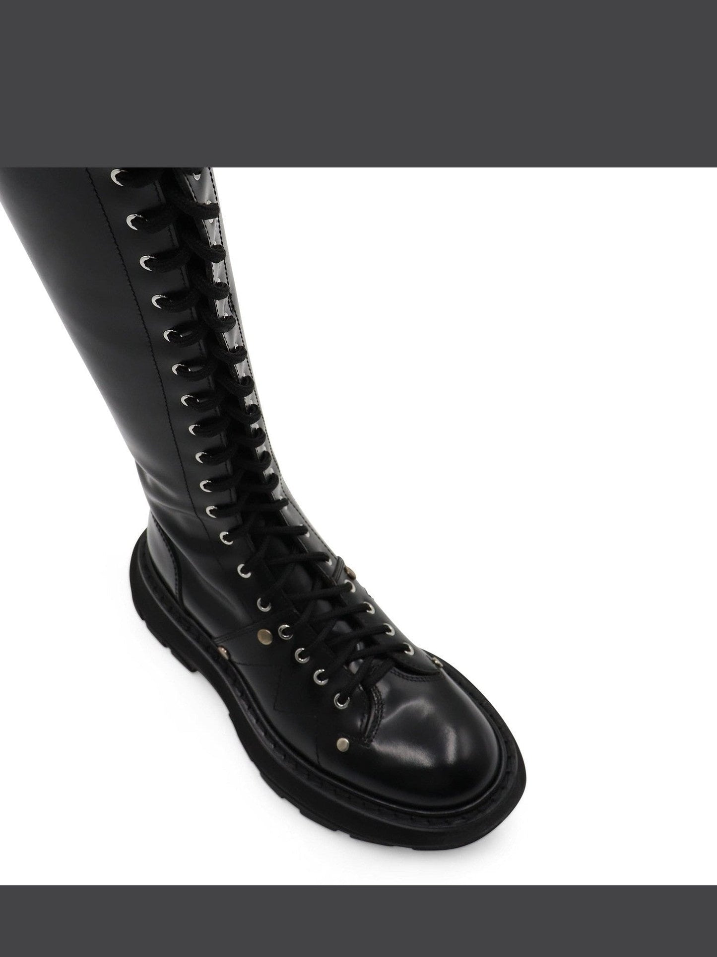 ALEXANDER MCQUEEN Tread Knee High Lace Up Boots (Black)