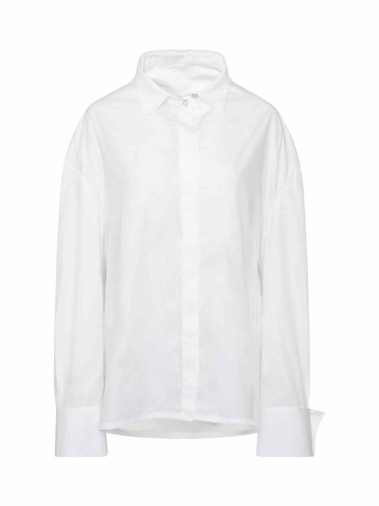 Image of a model wearing Tops. Productname: GIVENCHY Oversized Shirt With Drapped Collar in White colour by brand - GIVENCHY