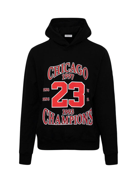 Image of a model wearing Outerwear. Productname: IH NOM UH NIT Chicago Hoodie in BLACK colour by brand - IH NOM UH NIT